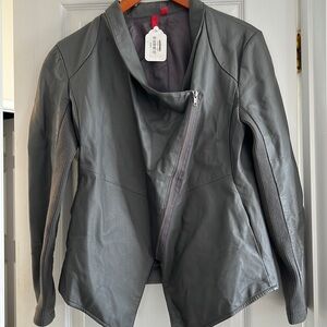 5/48  Grey Faux Leather Asymmetrical Jacket Sz Small